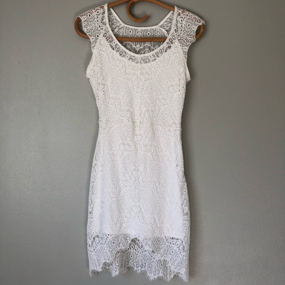 ❌SOLD❌ White lace “ For love and lemons” mini dress • XS